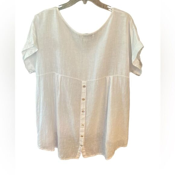 Terzo Millennio Sz M White Gauzy Linen Flowy Oversized Button Back Blouse - Picture 2 of 5